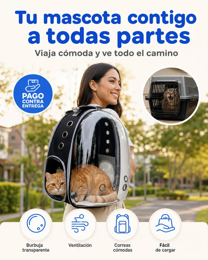 Tu mascota contigo a todas partes. Maleta burbuja para gatos y perros pequeños
